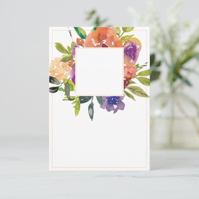 Blank Budget Orange und lila Blumenhochzeit Einladung (Stehend Vorderseite)