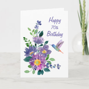 Blank Custom 70 Birthday Hummingbird Garden Blume Karte
