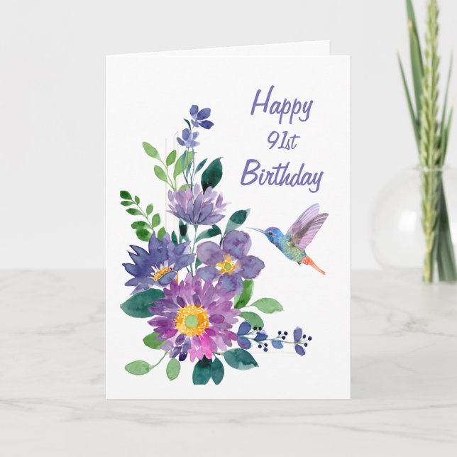 Blank Custom 91 Birthday Hummingbird Garden Blume Karte (Vorderseite)