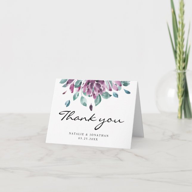 BLANK danke Ihnen Hochzeit lila Aquarell-Blume (Vorderseite)
