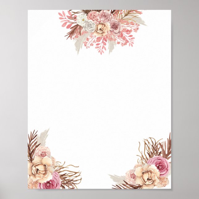 Blank DIY Modern Boho Dusty Rose Floral Poster (Vorne)