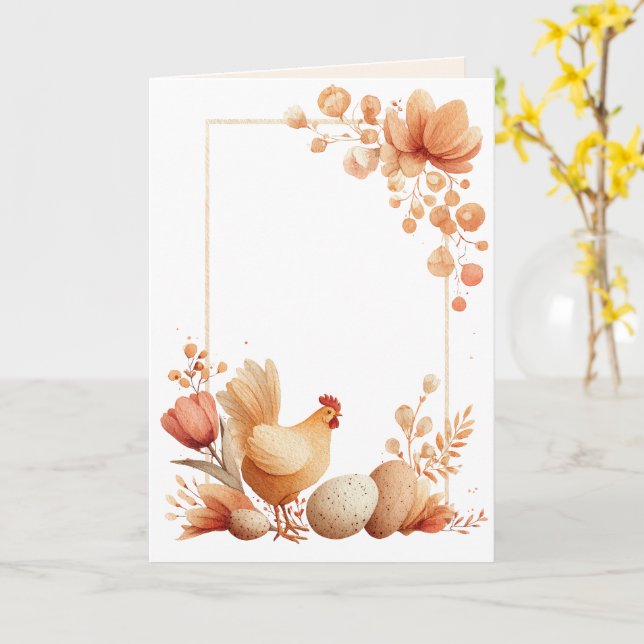 Blank Easter  Greeting Card with Chicken Karte (Gelbe Blume)
