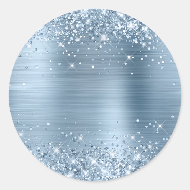 Blank Glittery Light Blue Metallic Foil Runder Aufkleber (Vorderseite)