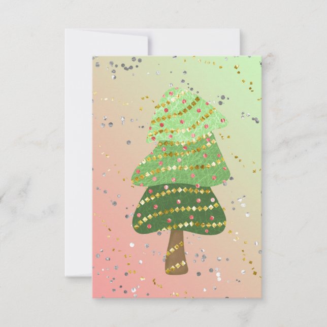 Blank Gold Green Sparkle Moderner Weihnachtsbaum Ankündigung (Vorderseite)