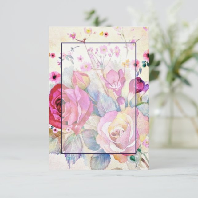 Blank Haushalt Rosa Blumenhochzeit Einladung (Stehend Vorderseite)