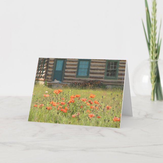 Blank Inside Dog and Poppies Grußkarte Karte (Vorderseite)