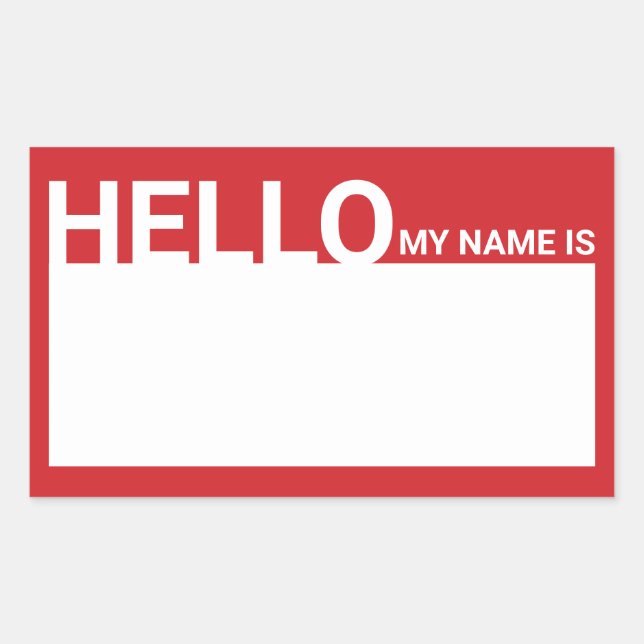 Blank Modern Hallo mein Name ist rot Rechteckiger Aufkleber (Vorderseite)