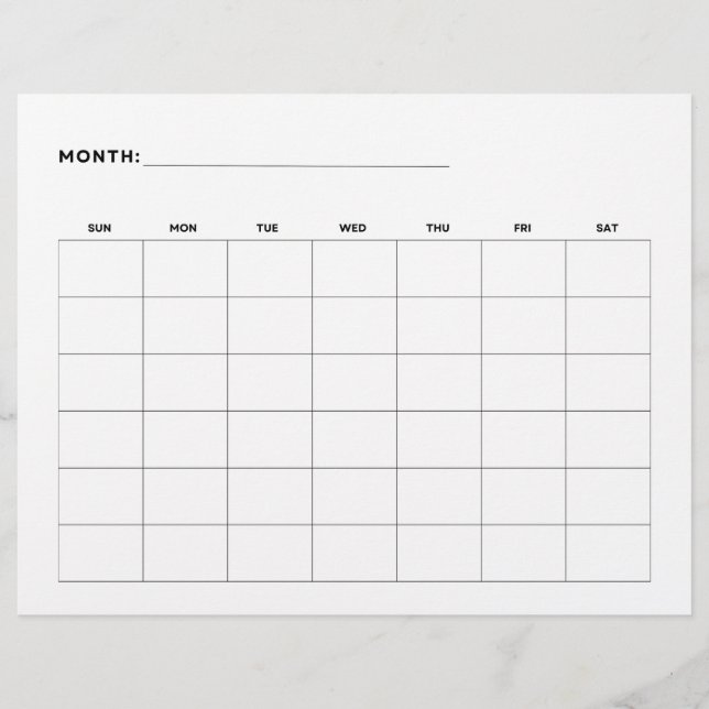 Blank Monthly Kalender Landscape 6 Wochen 8.5 x 11 Flyer (Vorne)