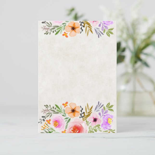 Blank Orange und lila Blütenhochzeit Einladung (Stehend Vorderseite)
