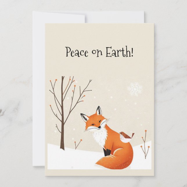 Blank Peace Earth Minimalistisch Fox Bird Animal Karte (Vorderseite)