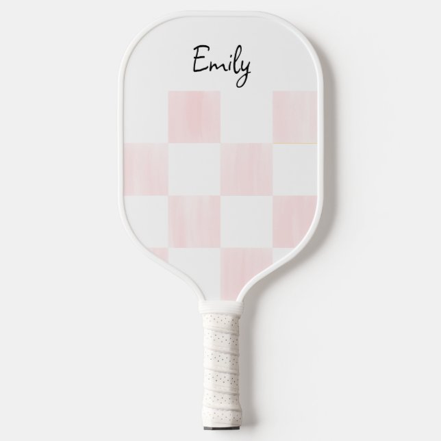 Blank Pink and White Checkerboard Personalized Pickleball Schläger (Vorderseite)