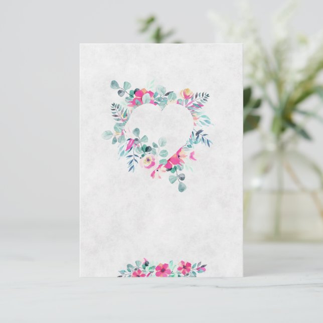 Blank Pink Aquarellherz Hochzeit Einladung (Stehend Vorderseite)