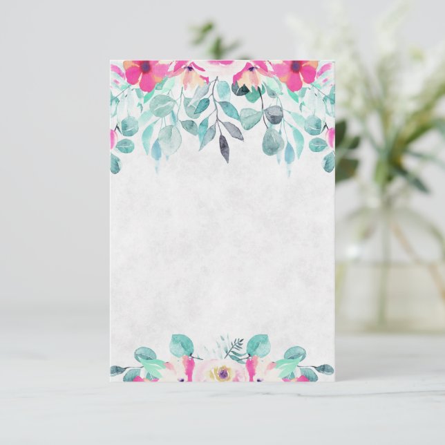 Blank Rosa Frühling Aquarellfarben Blütenhochzeit Einladung (Stehend Vorderseite)