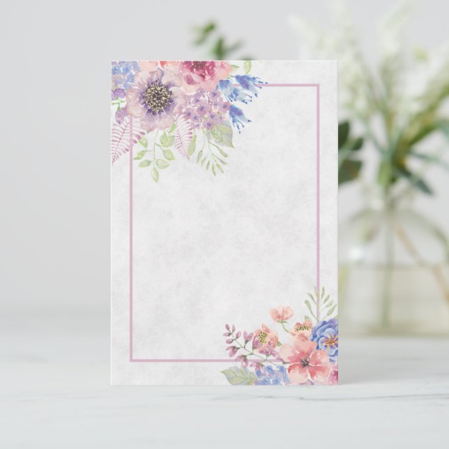 Blank Rosa und blau Aquarellfarben Blumenhochzeit  Einladung (Stehend Vorderseite)