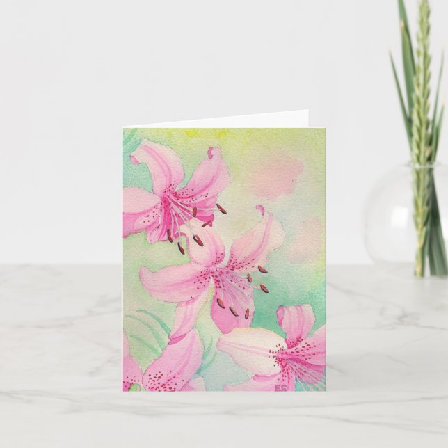 Blank rosa Wasserfarbenlilie - Blank Grußkarte Dankeskarte (Vorderseite)