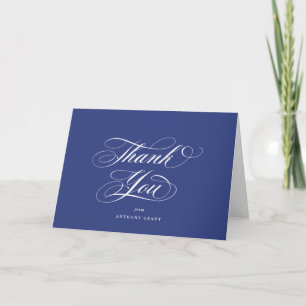 Blank Royal Blue Elegant Script Abschluss Dankeskarte
