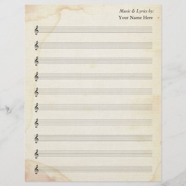 Blank Sheet Music 10 Stave Alt gesteinigtes Papier (Vorderseite)