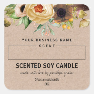 Blank Space Kraft floral zentrierte Soja Kerzen La Quadratischer Aufkleber