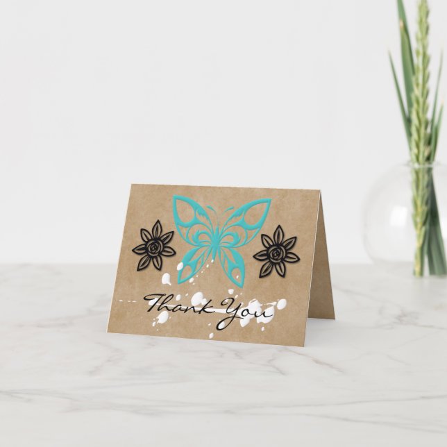 Blank Turquoise Butterfly & Floral Danke Karte (Vorderseite)