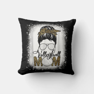 Blank Volleyball Mama Life Leopard Messy Bun Gam Kissen