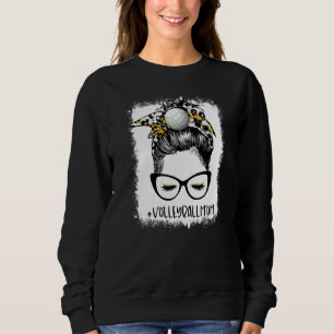 Blank Volleyball Mama Life Leopard Messy Bun Gam Sweatshirt