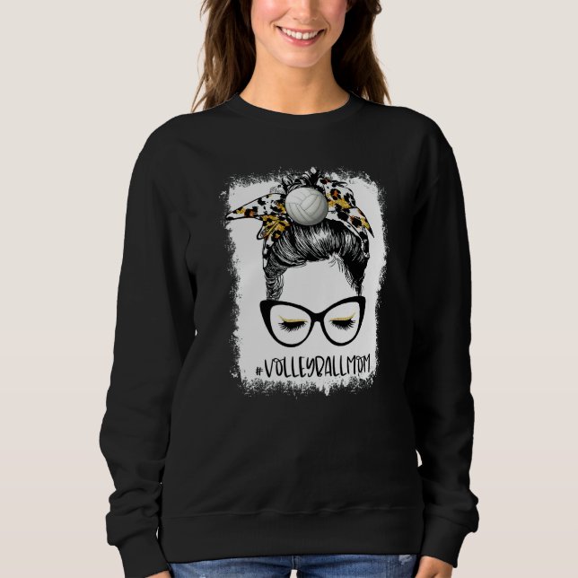 Blank Volleyball Mama Life Leopard Messy Bun Gam Sweatshirt (Vorderseite)
