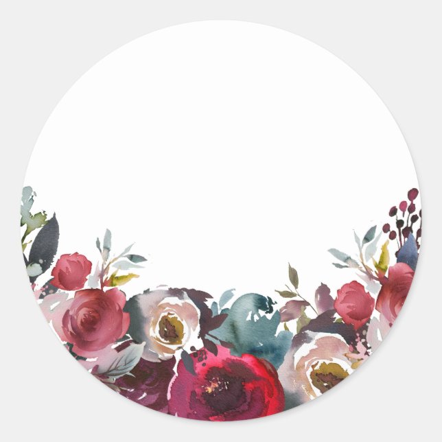 BLANK Watercolor Floral Burgundy Wedding Runder Aufkleber (Vorderseite)