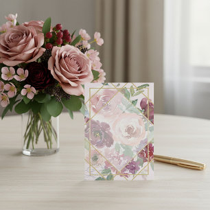 Blanke rosa florale und goldene geometrische Hochz Einladung