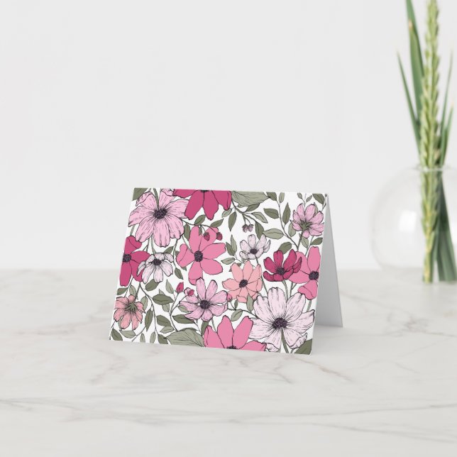 Blankenkarte, rosa und weiße Blütenblume Dankeskarte (Vorderseite)