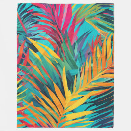 Blanket Aqua Blue Pink Farbenfrohe Palm Blätter Fleecedecke