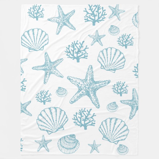 Blanket Aquamarin Seashell Starfish Beachy Pattern Fleecedecke (Vorderseite)