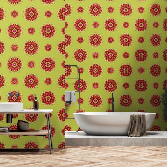 Blanket-Blume auf Grün Tapete (Badezimmer)