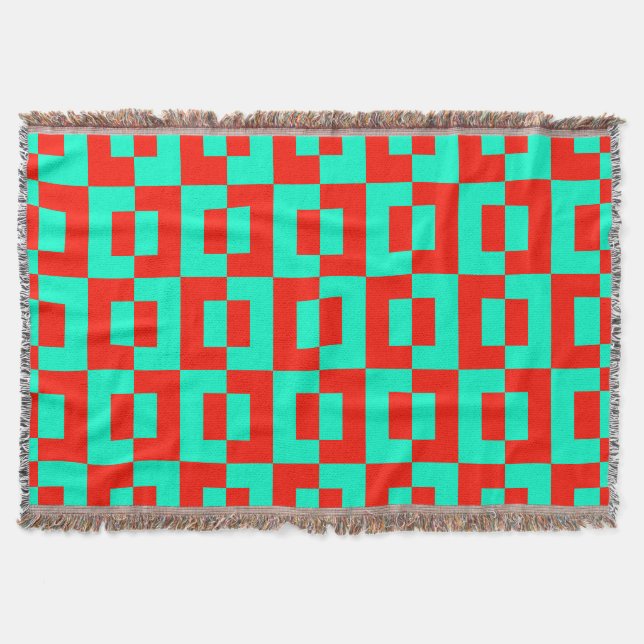 Blanket mit türkisfarbenen und roten Fliesen Decke (Vorderseite)