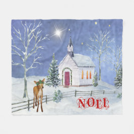 Blanket und weiße Weihnachtskirchenszene Fleecedecke