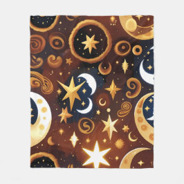 Blankets – Golden Ochre Celestial Moon Pattern Fleecedecke