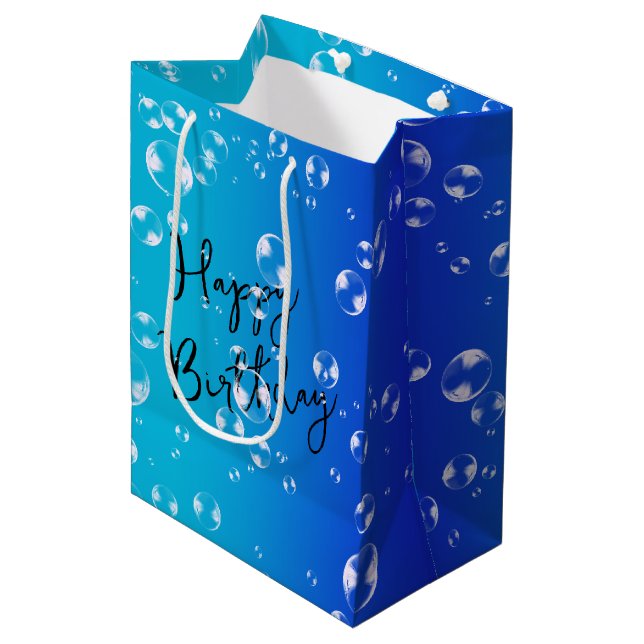 Bläschen auf blauem und türkisfarbenem Licht Mittlere Geschenktüte (Vorderseite Schrägansicht)