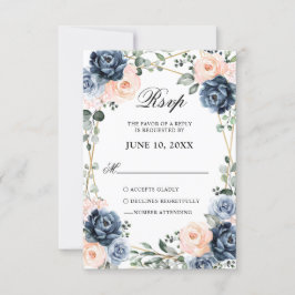 Bläschen-Bläschen-Hochzeit mit blauer Pfirsichblüt RSVP Karte