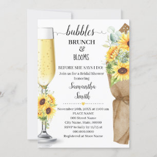 Bläschen Brunch & Blooms Sonnenblumen Brautparty Einladung