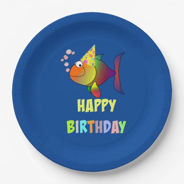 Bläschen der Fische zum Geburtstag, Papier Teller (Vorderseite)