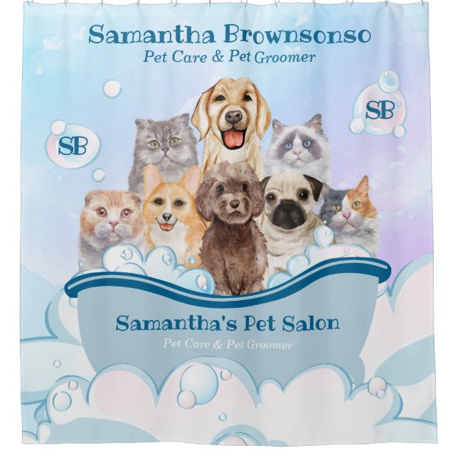 Bläschen Hunde Katzen Wellness-Center Badewanne Bl Duschvorhang (Vorderseite)