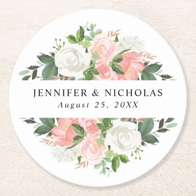 Bläschen | Personalisierte Hochzeit Runder Pappuntersetzer (Vorderseite)