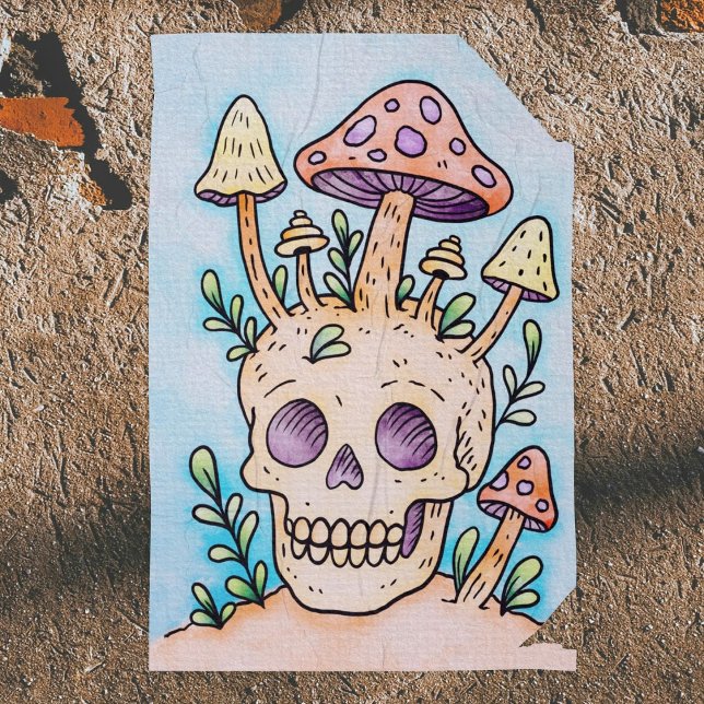 Bläschen und Pilze für Erwachsene Poster (A Great coloring poster for skull and mushroom lovers! Perfect for the spooky season.)