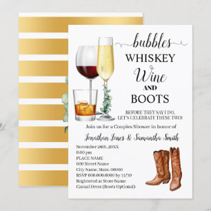 Bläschen Whiskey Wein & Boots Paare Dusche Einladung