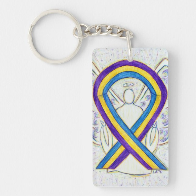 Blase Cancer Awareness Ribbon Engel Schlüsselkette Schlüsselanhänger (Vorderseite)