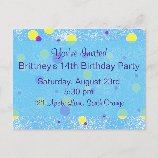 Blase Dot Birthday Invite Einladungspostkarte (Vorderseite)