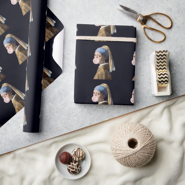 Blase Gum Diva mit Perlenohrring Geschenkpapier (Kunsthandwerk)