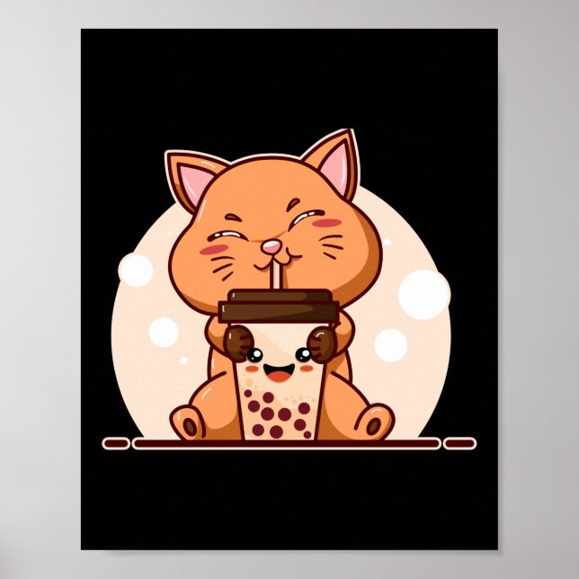 Blase Kawaii Katze trinken Boba Tea Poster (Vorne)