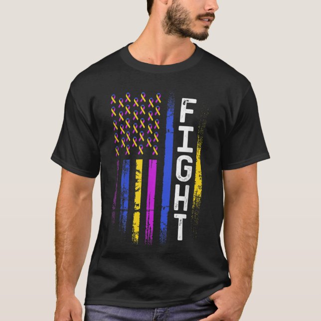 Blase Krebs Flag Lila Gelbe blaue Ribbon Awar T-Shirt (Vorderseite)