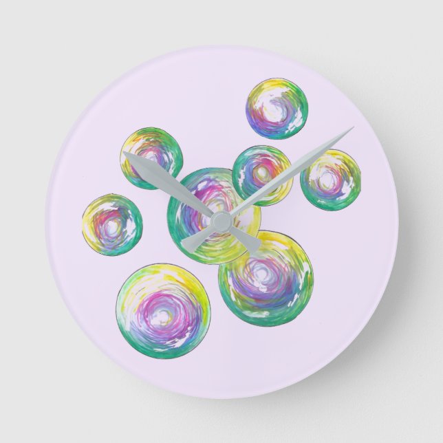 Blasebalgie Iridescent Rainbow Bubble Wand Runde Wanduhr (Vorderseite)