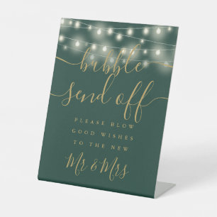 Blasen Abschied Lichterkette Grün und Gold Sockelschild